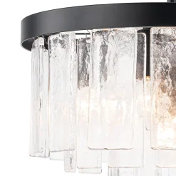 Tiered Hammered Water Glass Round Semi Flush Mount