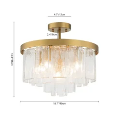 Tiered Hammered Water Glass Round Semi Flush Mount
