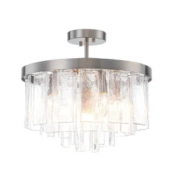 Tiered Hammered Water Glass Round Semi Flush Mount