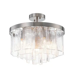 Tiered Hammered Water Glass Round Semi Flush Mount
