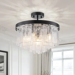 Tiered Hammered Water Glass Round Semi Flush Mount