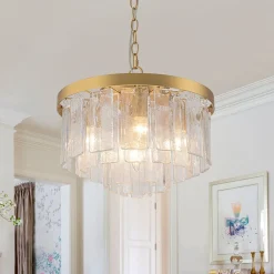 Tiered Hammered Water Glass Round Semi Flush Mount