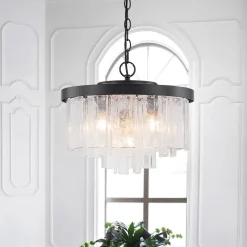 Tiered Hammered Water Glass Round Semi Flush Mount