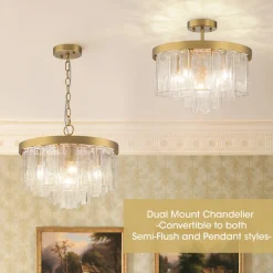 Tiered Hammered Water Glass Round Semi Flush Mount