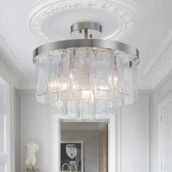 Tiered Hammered Water Glass Round Semi Flush Mount