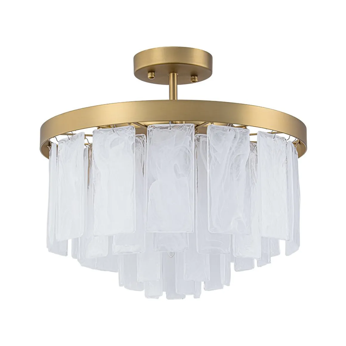 Tiered Opal Swirl Glass Round Semi Flush Mount Chandelier