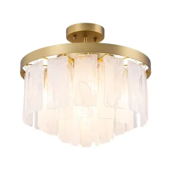 Tiered Opal Swirl Glass Round Semi Flush Mount Chandelier