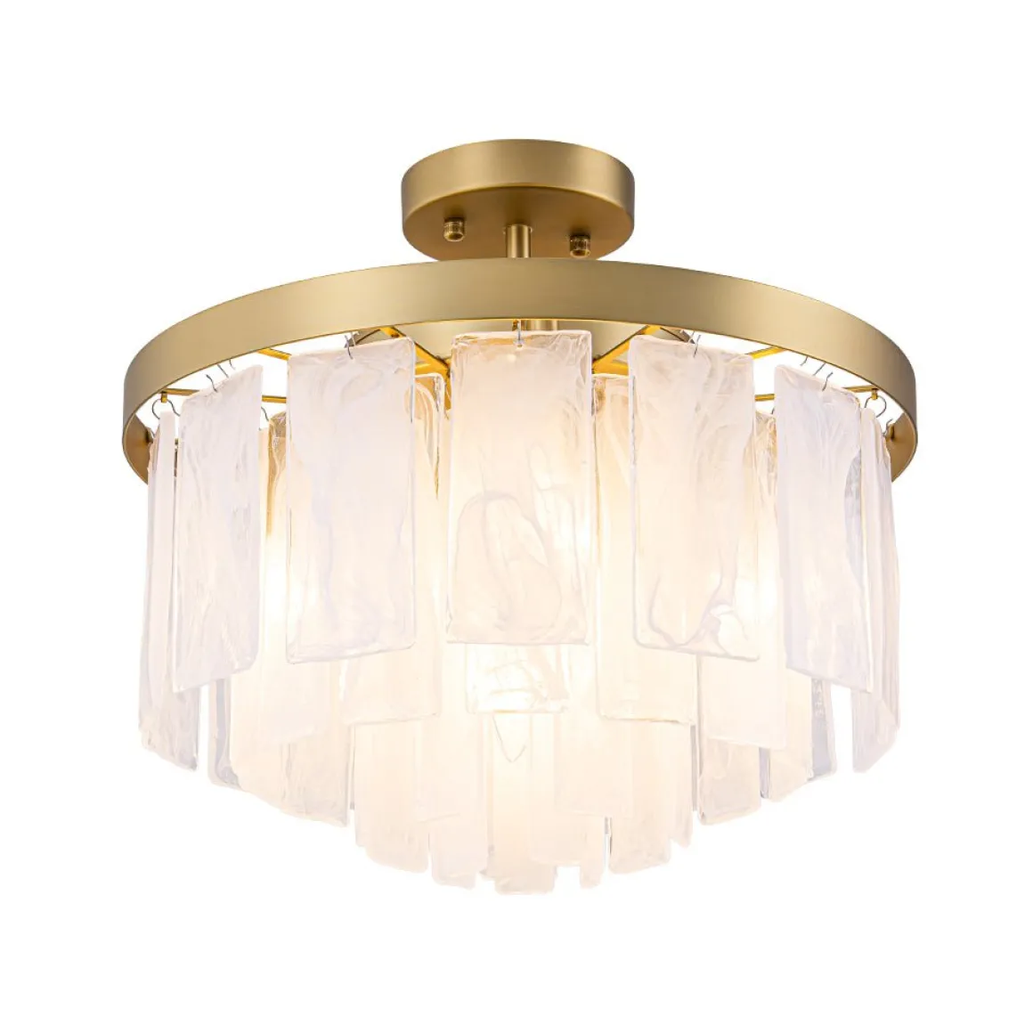 Tiered Opal Swirl Glass Round Semi Flush Mount Chandelier