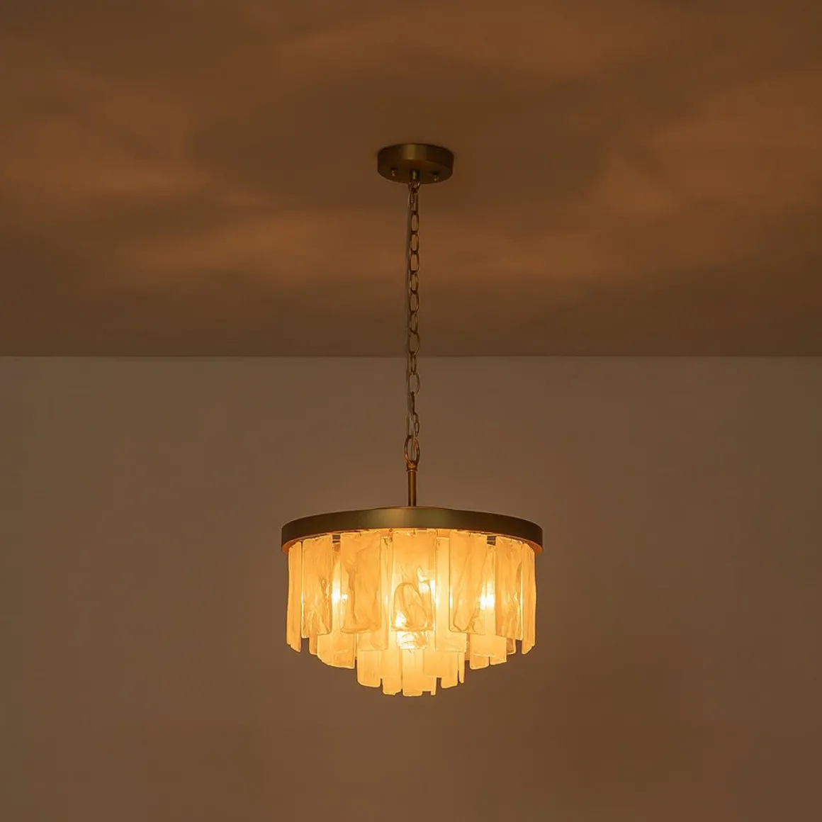 Tiered Opal Swirl Glass Round Semi Flush Mount Chandelier