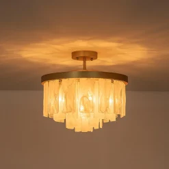 Tiered Opal Swirl Glass Round Semi Flush Mount Chandelier