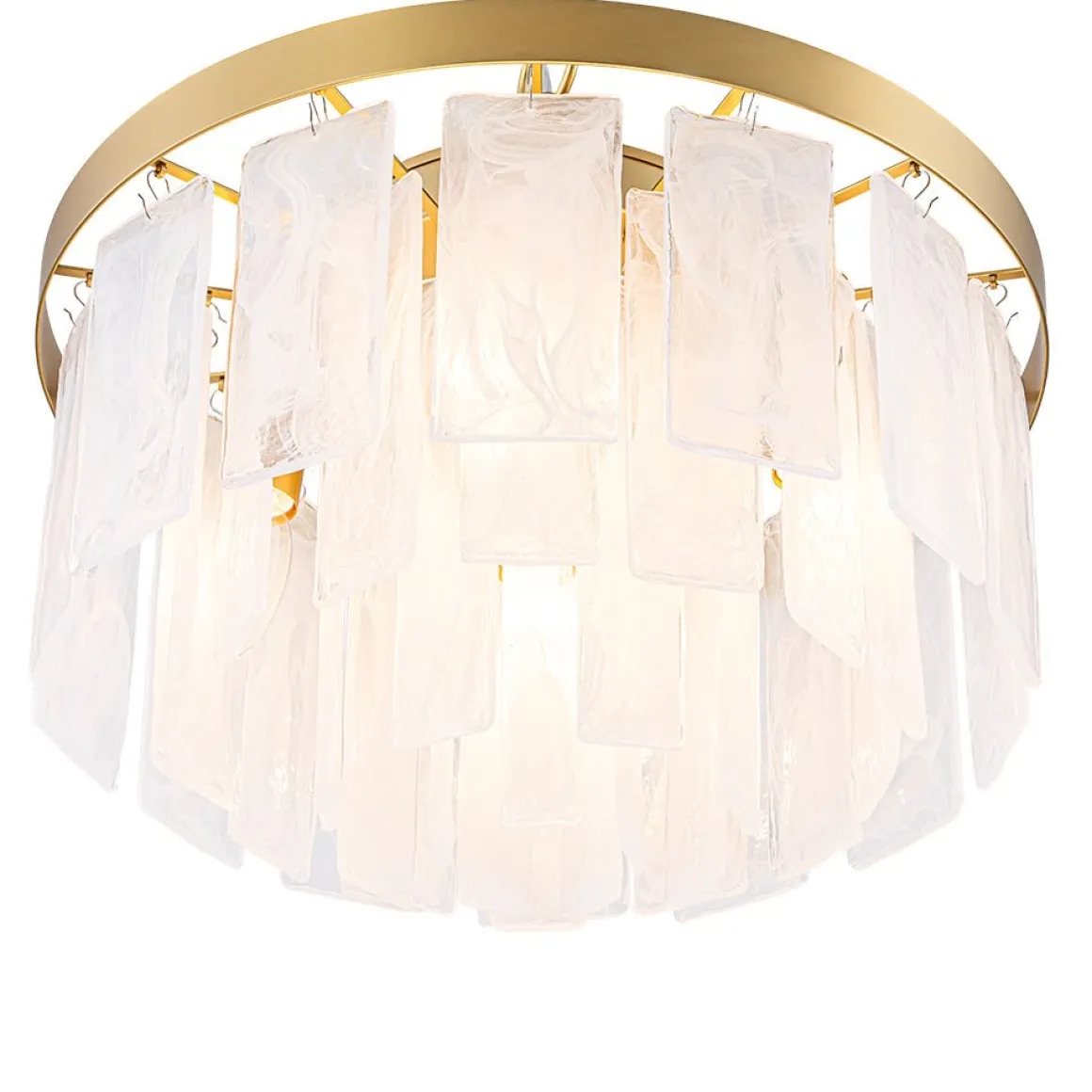Tiered Opal Swirl Glass Round Semi Flush Mount Chandelier