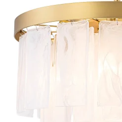 Tiered Opal Swirl Glass Round Semi Flush Mount Chandelier