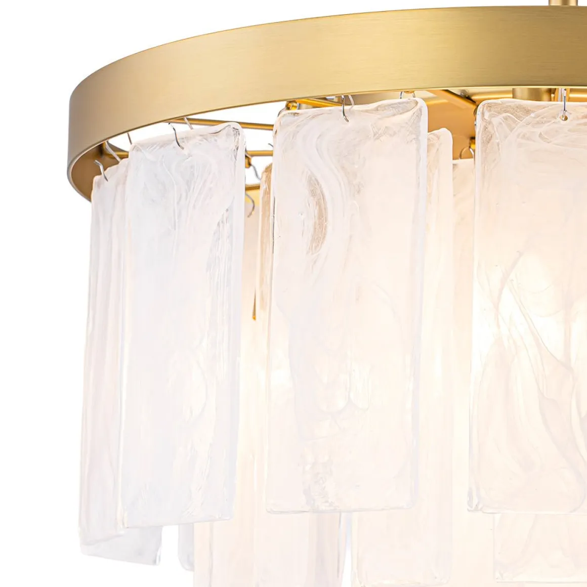Tiered Opal Swirl Glass Round Semi Flush Mount Chandelier