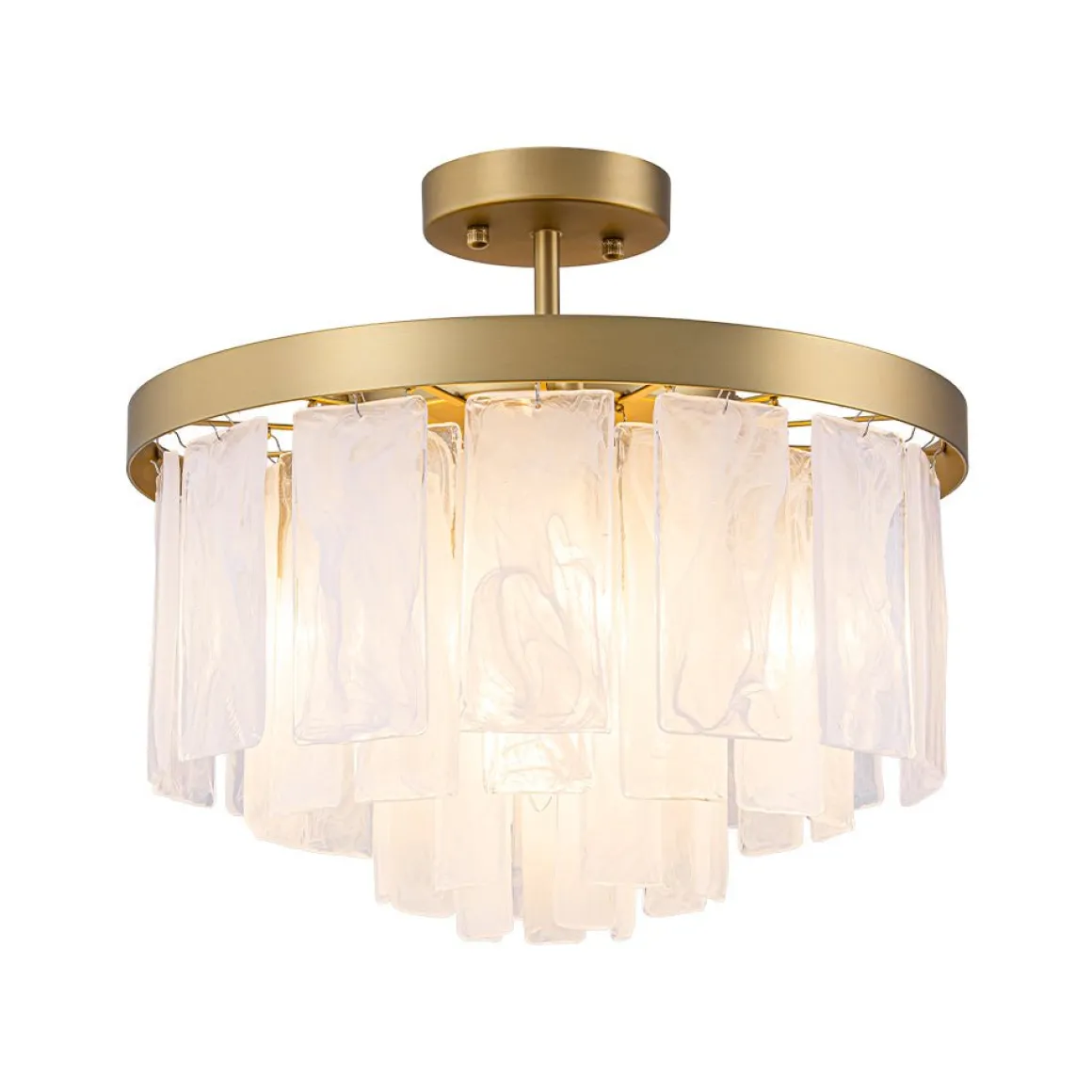 Tiered Opal Swirl Glass Round Semi Flush Mount Chandelier