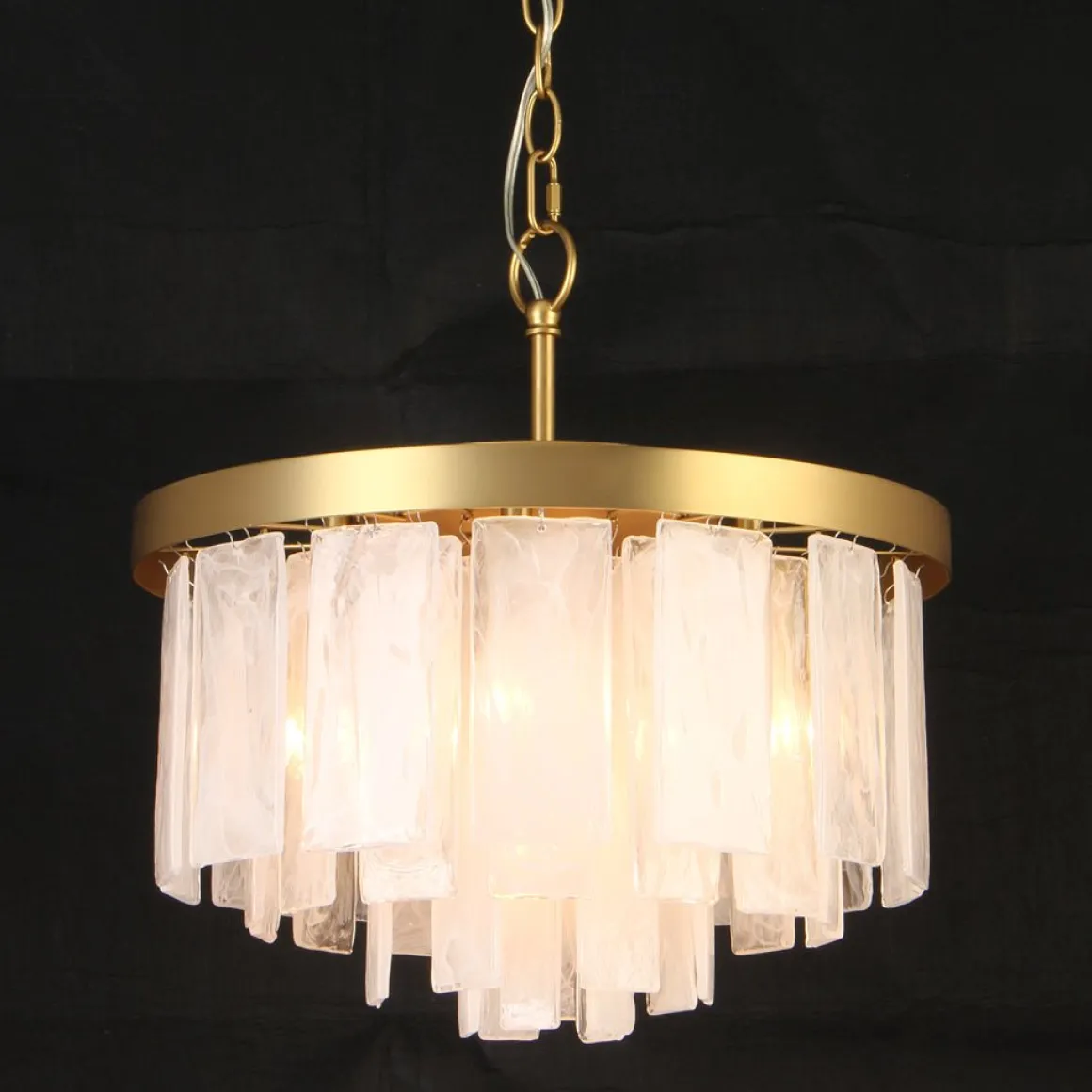 Tiered Opal Swirl Glass Round Semi Flush Mount Chandelier