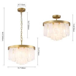 Tiered Opal Swirl Glass Round Semi Flush Mount Chandelier