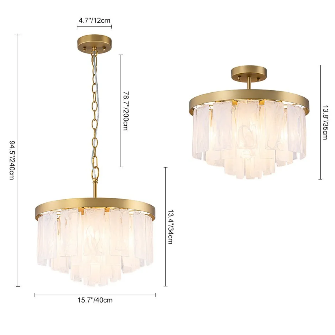 Tiered Opal Swirl Glass Round Semi Flush Mount Chandelier
