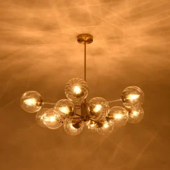Tiered Ribbed Glass Globe Round Sputnik Chandelier
