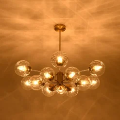 Tiered Ribbed Glass Globe Round Sputnik Chandelier