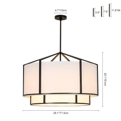 2-Tier Large White Fabric Drum Cage Chandelier