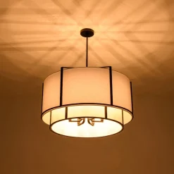 2-Tier Large White Fabric Drum Cage Chandelier