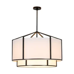2-Tier Large White Fabric Drum Cage Chandelier