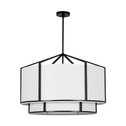2-Tier Large White Fabric Drum Cage Chandelier