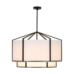 2-Tier Large White Fabric Drum Cage Chandelier