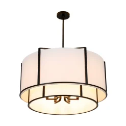 2-Tier Large White Fabric Drum Cage Chandelier