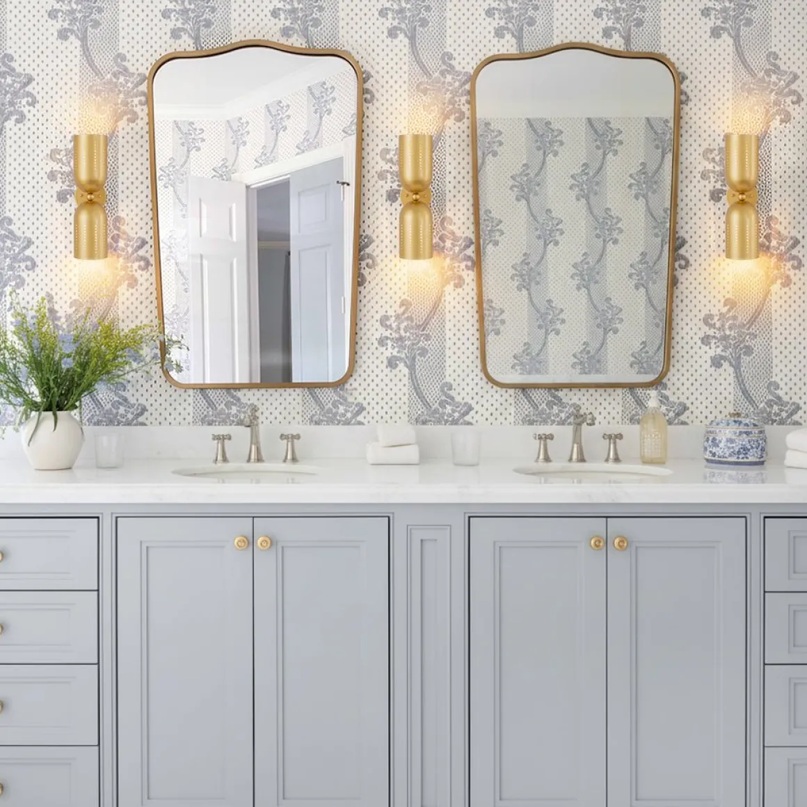 Tulip 2-Light Brass Up Down Hourglass Vanity Wall Sconce