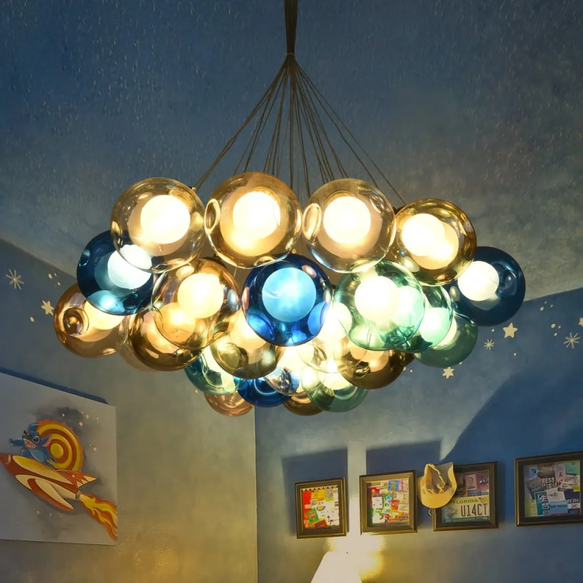 Unique Multi-Color Globe Cluster Chandelier