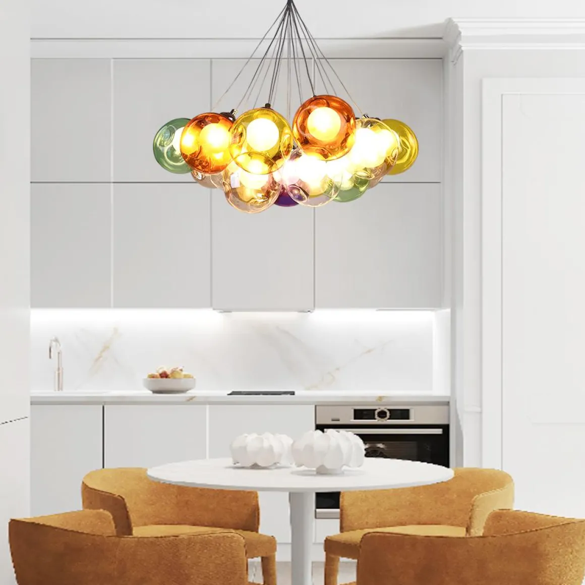 Unique Multi-Color Globe Cluster Chandelier