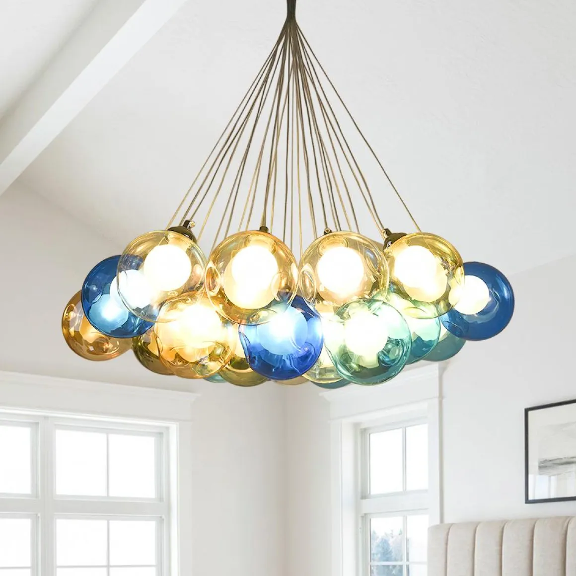 Unique Multi-Color Globe Cluster Chandelier