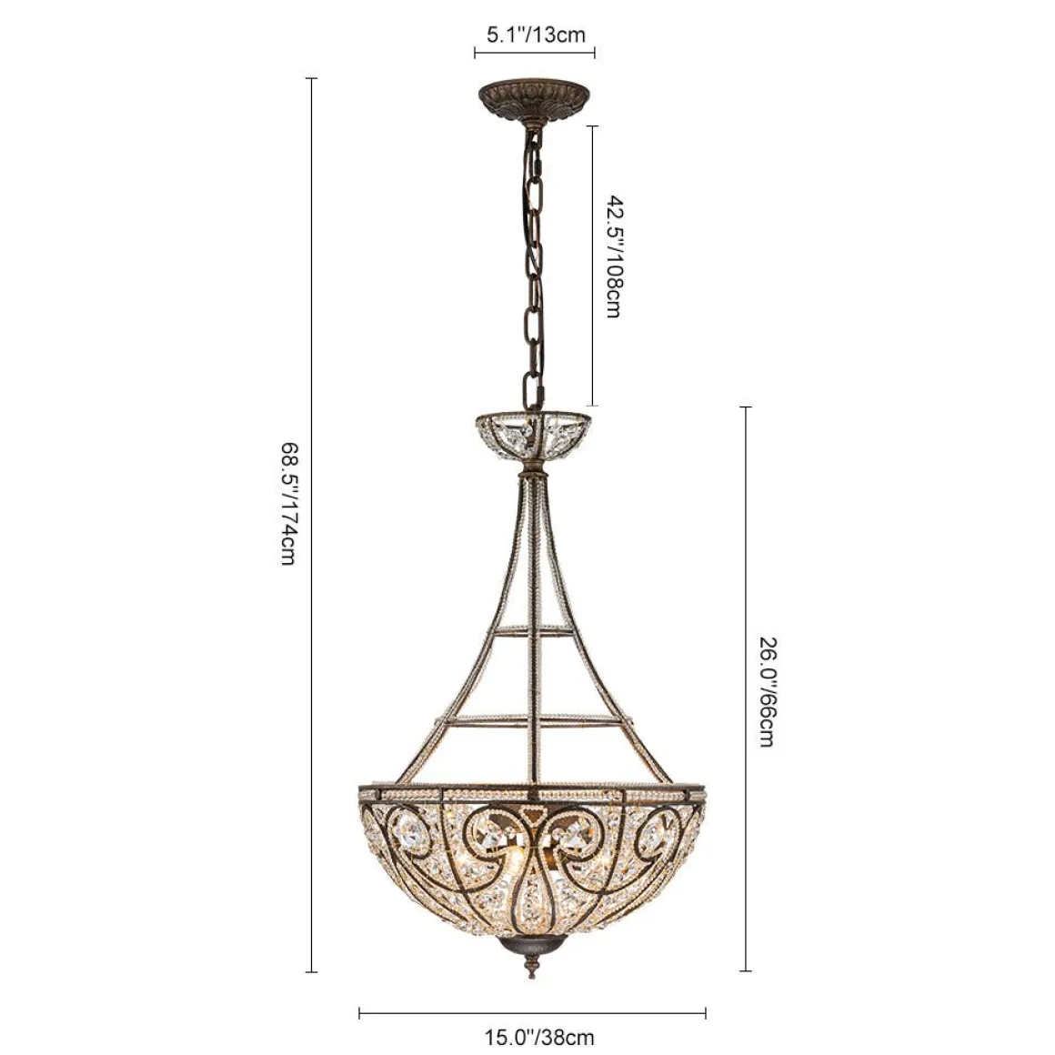 Victorian Antique Bronze Crystal Empire Chandelier