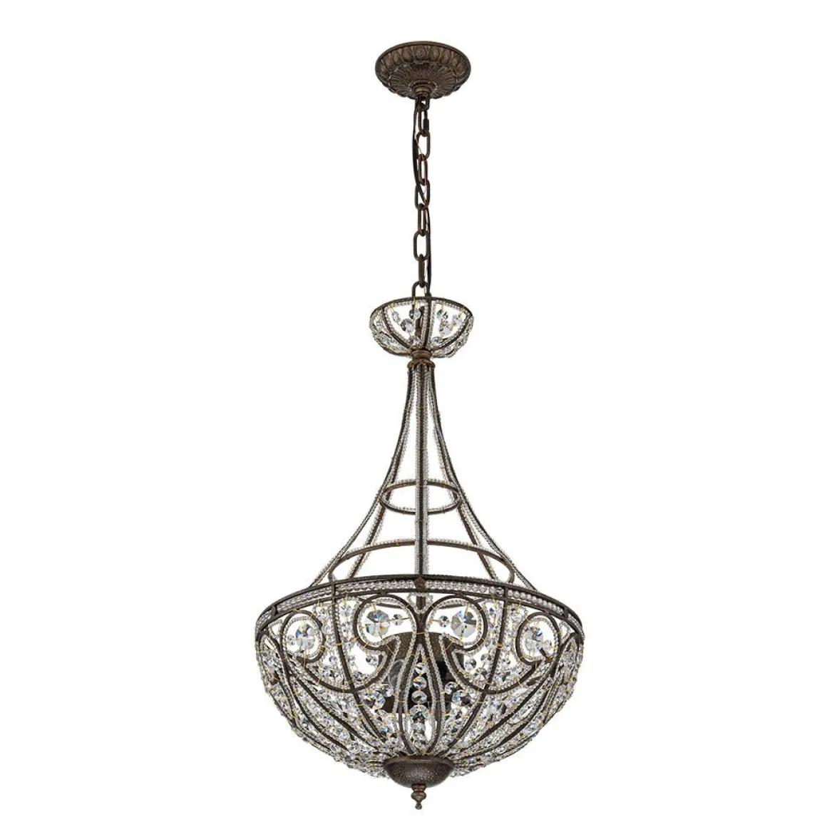 Victorian Antique Bronze Crystal Empire Chandelier
