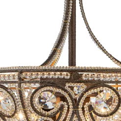 Victorian Antique Bronze Crystal Semi Flush Light