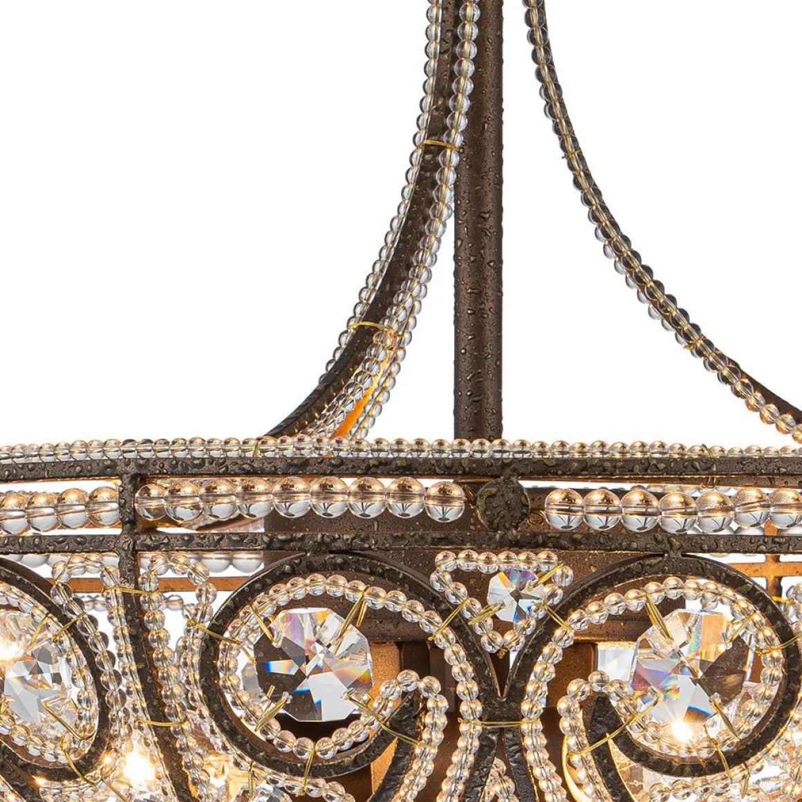 Victorian Antique Bronze Crystal Semi Flush Light