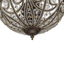 Victorian Antique Bronze Crystal Semi Flush Light