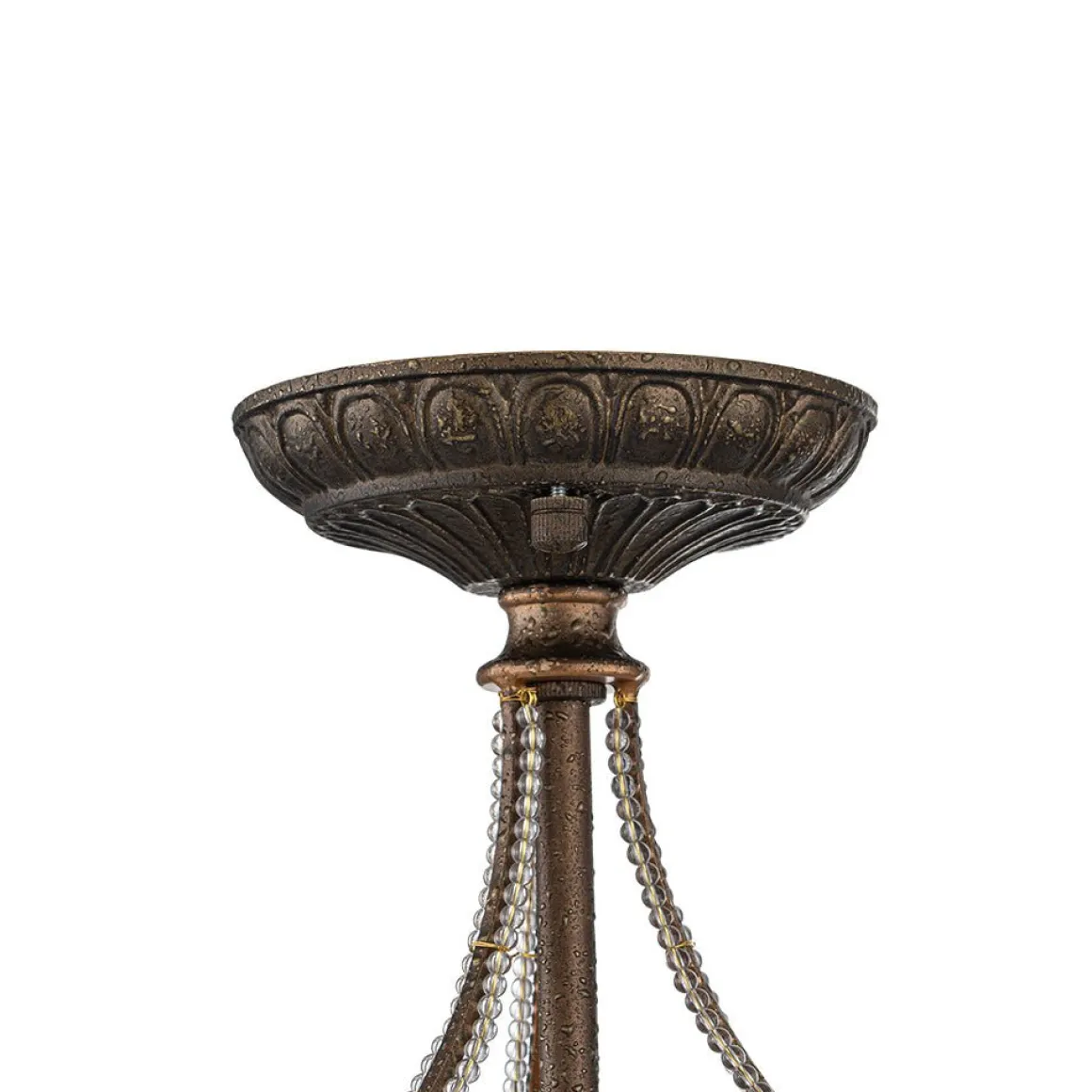 Victorian Antique Bronze Crystal Semi Flush Light