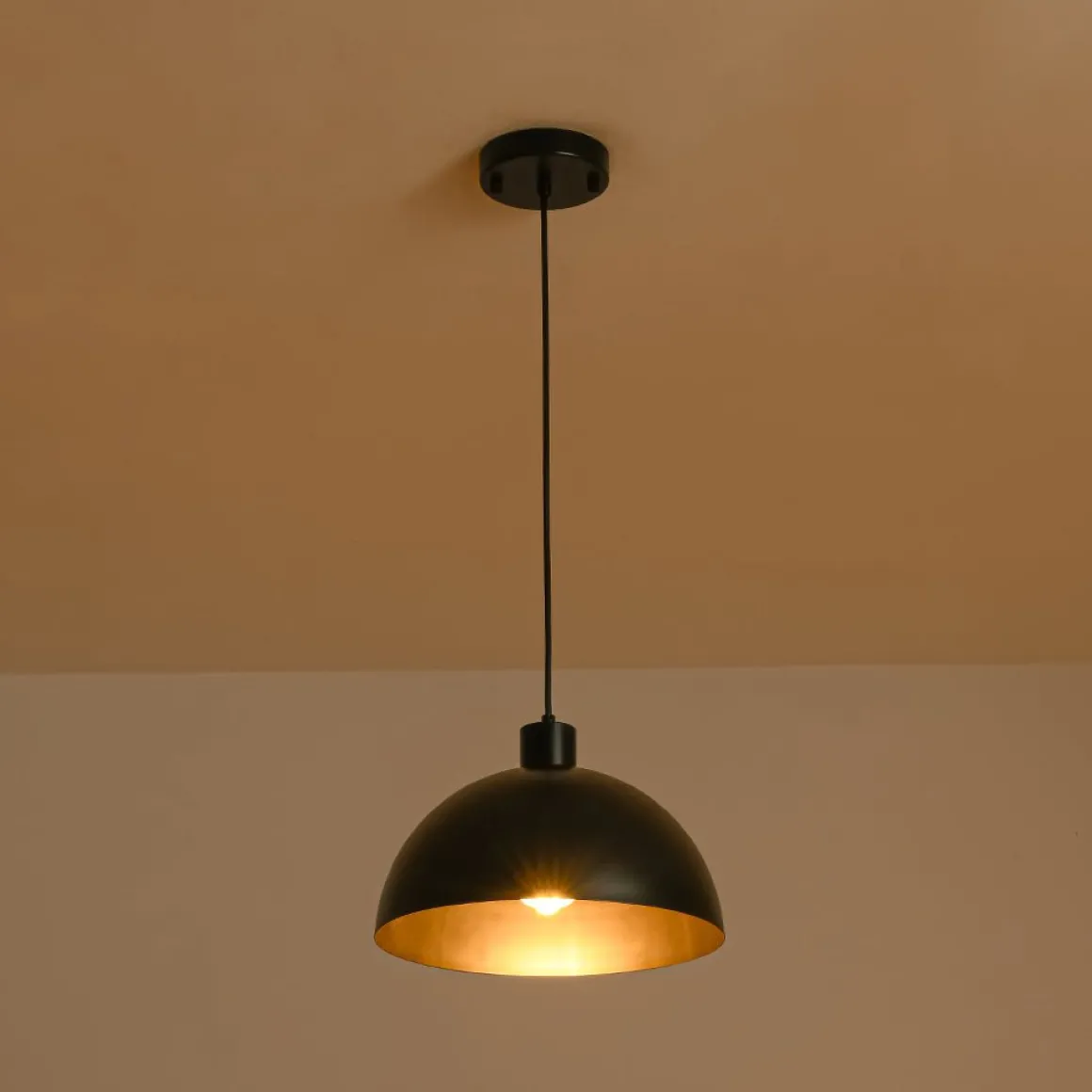 Vintage Antique Bronze 1-Light Iron Dome Pendant Light
