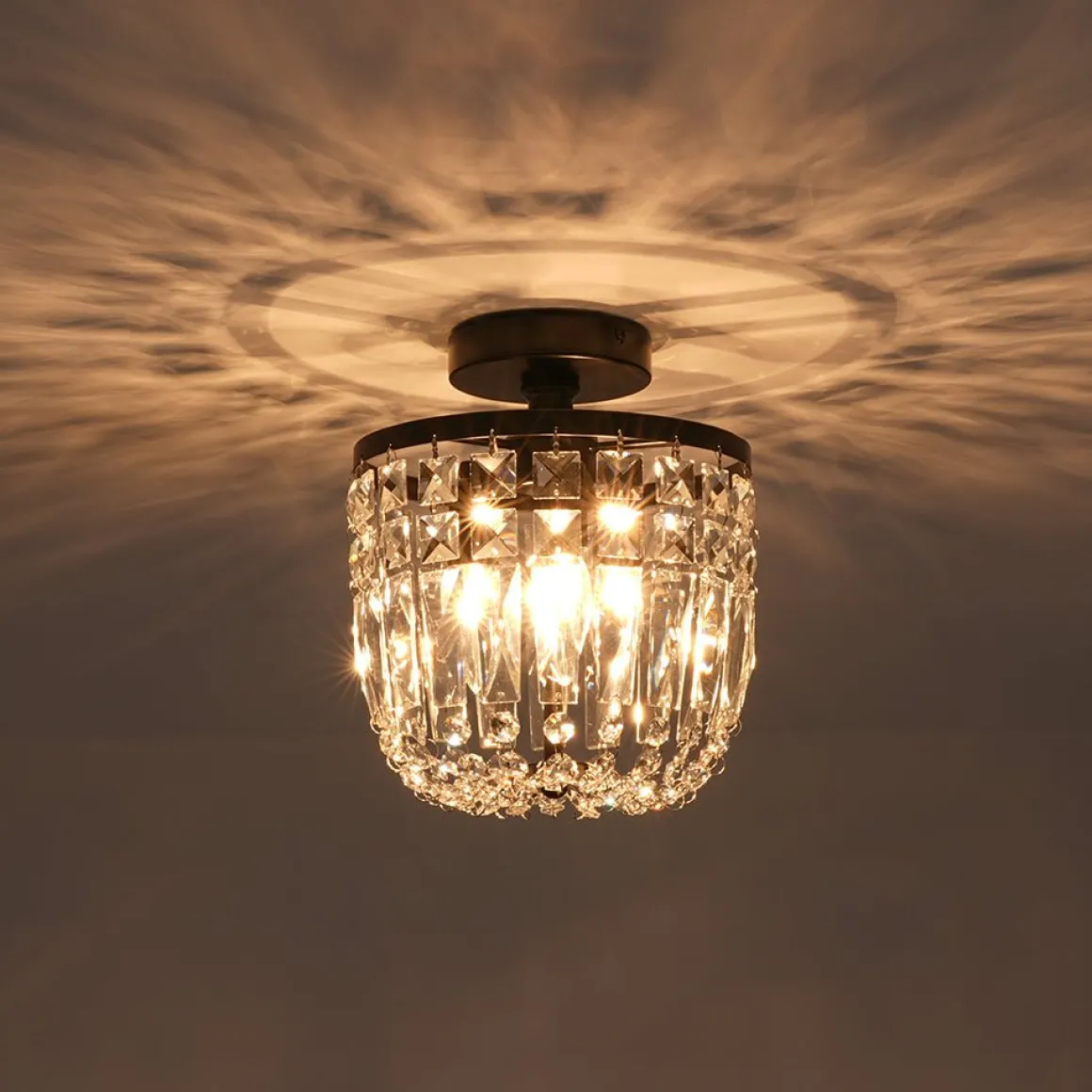 Vintage Black Draped Crystal Round Semi Flush Mount