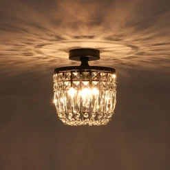 Vintage Black Draped Crystal Round Semi Flush Mount