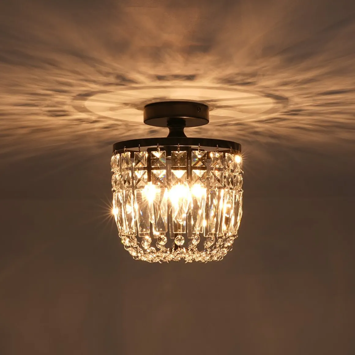 Vintage Black Draped Crystal Round Semi Flush Mount