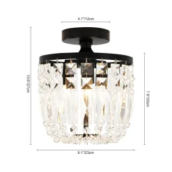 Vintage Black Draped Crystal Round Semi Flush Mount