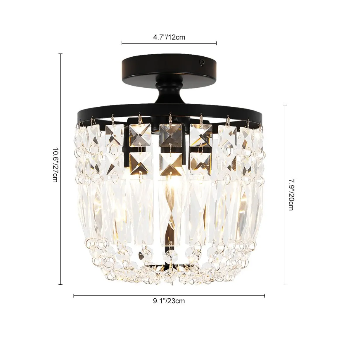 Vintage Black Draped Crystal Round Semi Flush Mount
