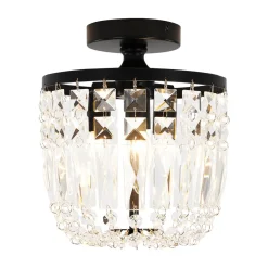 Vintage Black Draped Crystal Round Semi Flush Mount