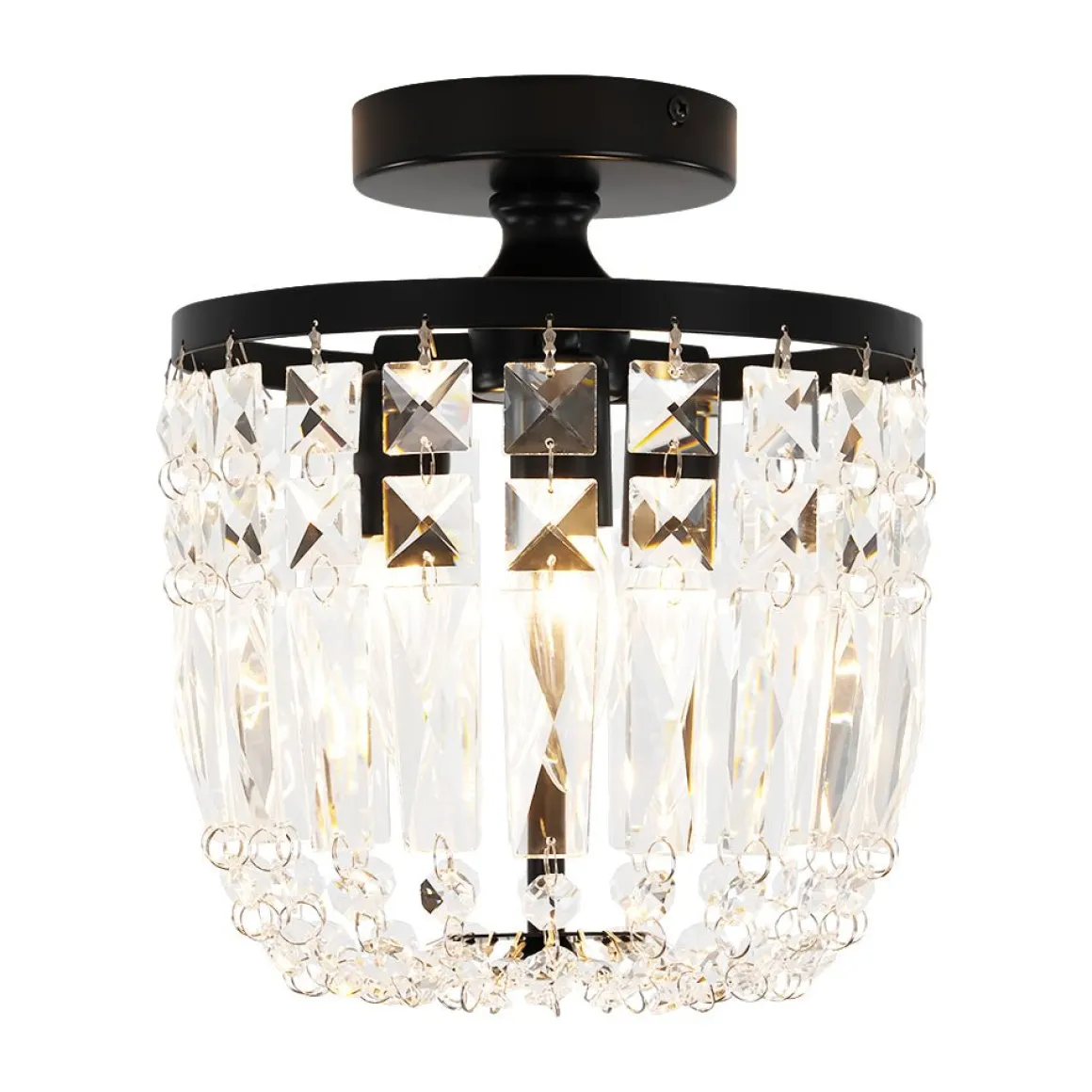Vintage Black Draped Crystal Round Semi Flush Mount