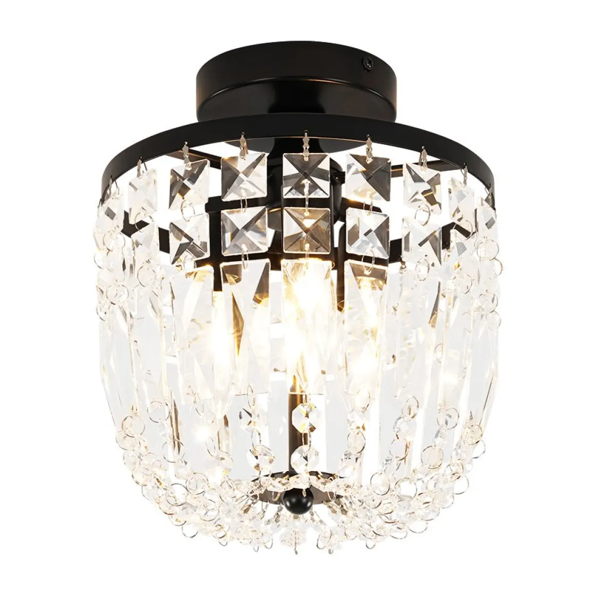 Vintage Black Draped Crystal Round Semi Flush Mount