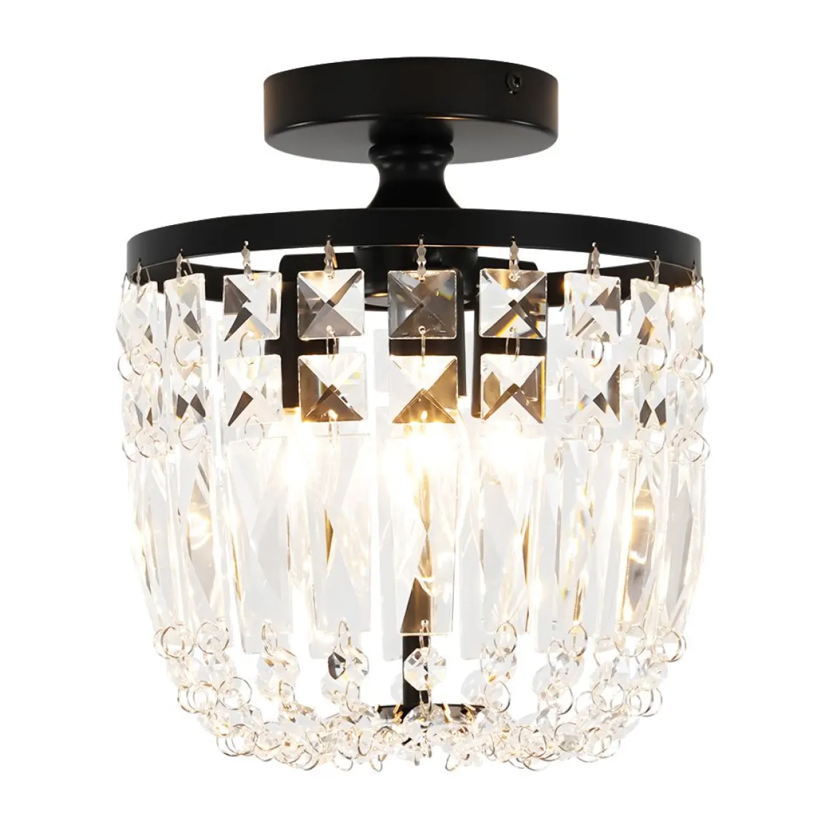 Vintage Black Draped Crystal Round Semi Flush Mount