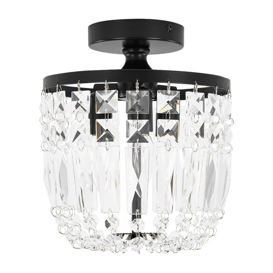 Vintage Black Draped Crystal Round Semi Flush Mount